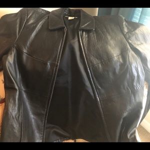 Women’s large Black Leather Coat !!!
